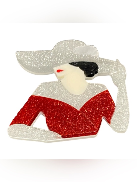 Jewelry - NWOT Elegant Red and Silver Lady Silhouette Brooch